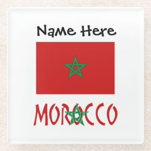 Morocco Moroccan Flag Personalized Name Glass Coaster