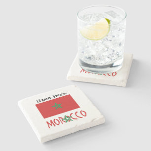 Morocco Moroccan Flag Personalized Name Stone Coaster