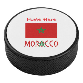 Morocco Moroccan Flag Red Personalized Name Hockey Puck