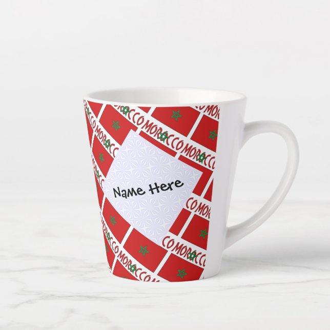 Morocco Moroccan Flag Tiled Personalized Name  Latte Mug (Right)