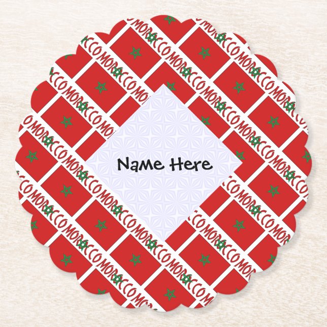 Morocco Moroccan Flag Tiled Personalized Name  Paper Coaster (Front)