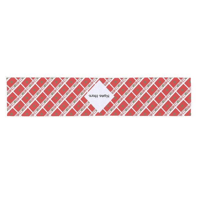Morocco Moroccan Flag Tiled Personalized Name  Short Table Runner (Horizontal)