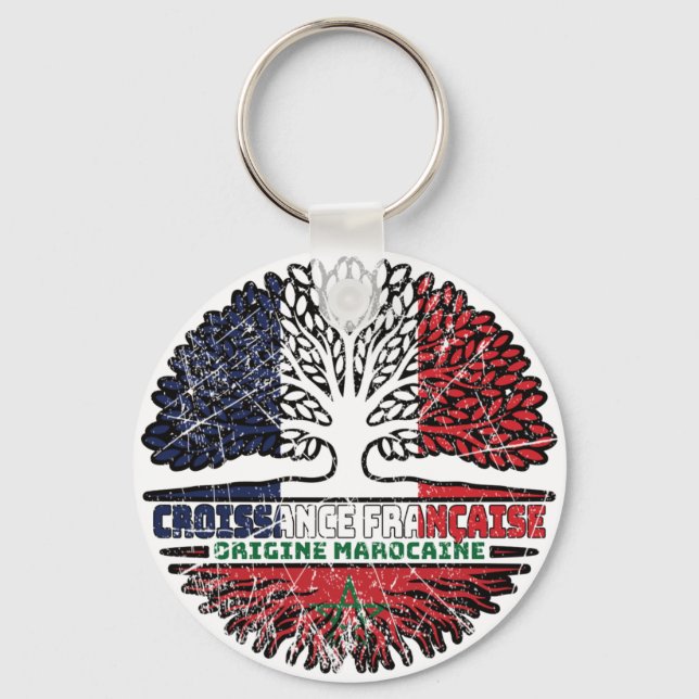 Morocco Moroccan French France Tree Roots Flag Keychain (Front)