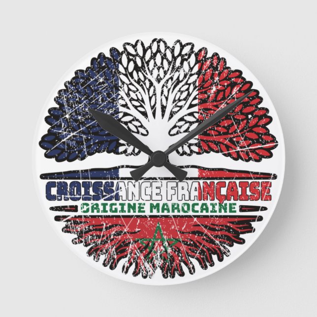 Morocco Moroccan French France Tree Roots Flag Round Clock (Front)