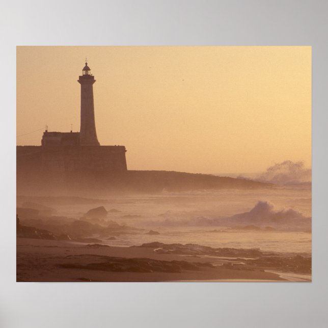 Morocco, Rabat, Lighthouse at sunset with Poster (Front)
