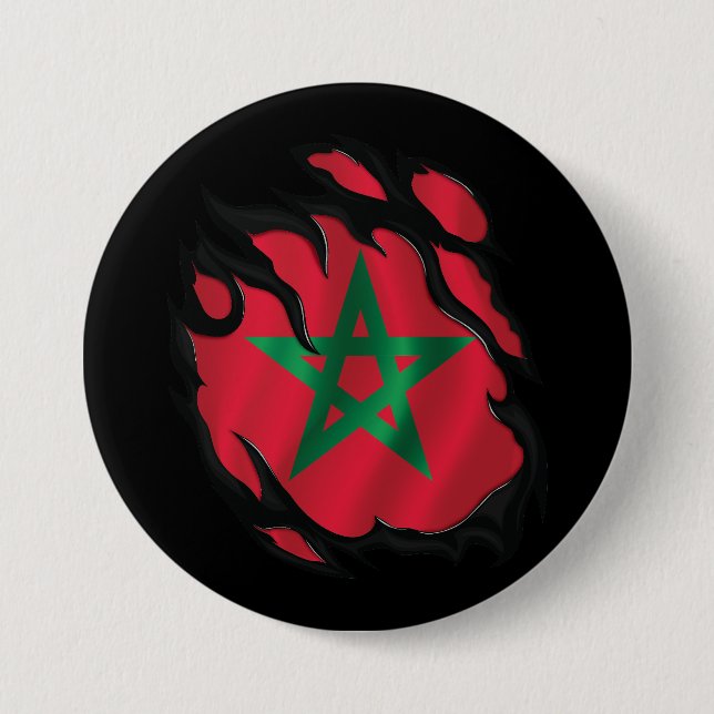 Morocco Ripped Flag 3 Inch Round Button (Front)