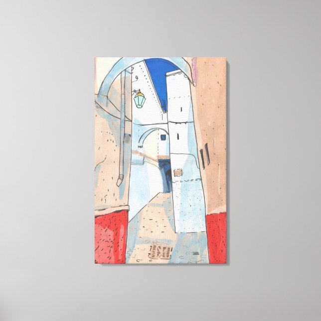 Morocco Street Cityscape Paper Collage Sketch Art  Canvas Print (Front)