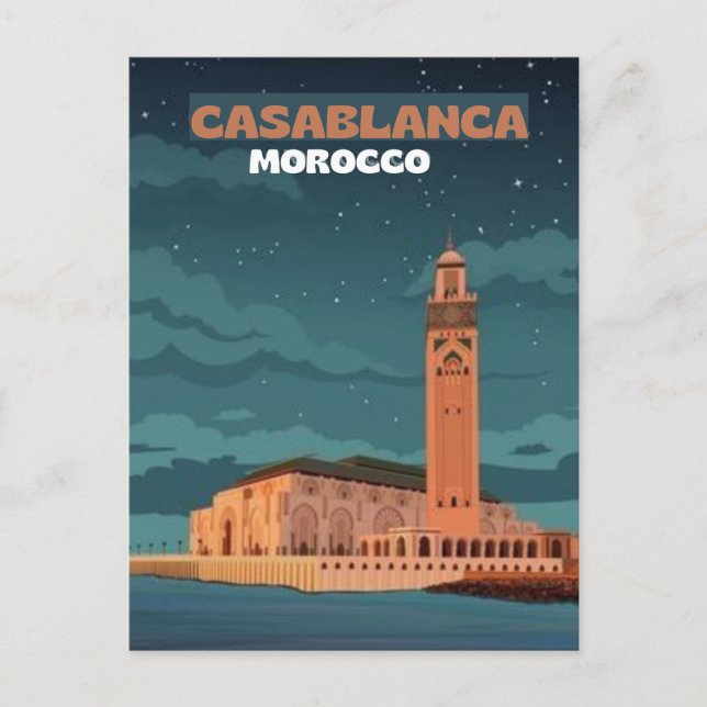 Morocco Travel Postcard Art, casablanca Travel Art (Front)
