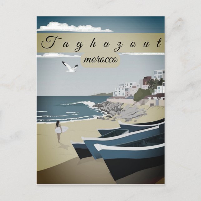Morocco Travel Postcard Art,taghazout Travel Art (Front)
