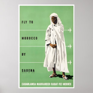 Morocco Travel Poster Moroccan Art Sabena Airlines