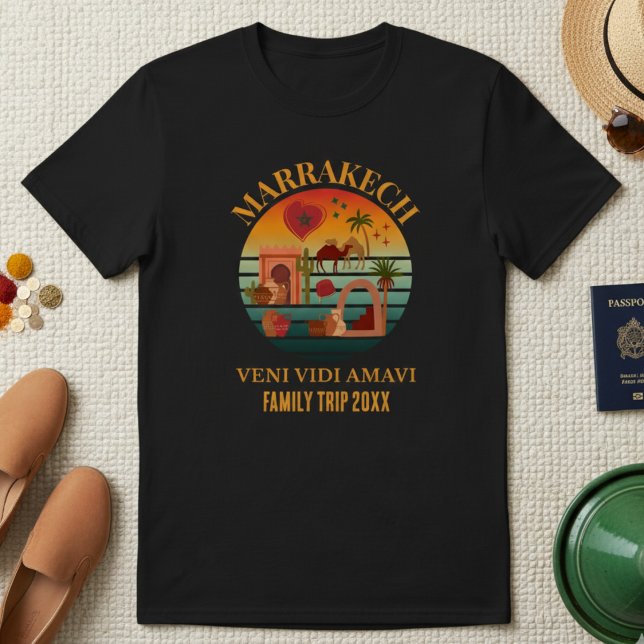 Morocco Veni Vidi Amavi Group Vacation MARAKKESH  T-Shirt (MARRAKECH FAMILY VACATION T-SHIRT with customizable text. Ideal group shirt for your Morocco  hols.)