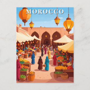 Morocco Vintage Colourful Souk Market Travel Postcard