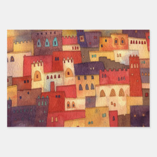 Morocco Watercolor Architecture Wrapping Paper Sheet