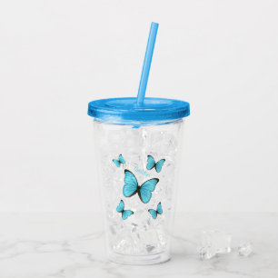 Morpho butterflies cartoon illustration acrylic tumbler