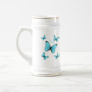 Morpho butterflies cartoon illustration beer stein