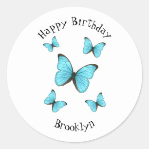 Morpho butterflies cartoon illustration classic round sticker