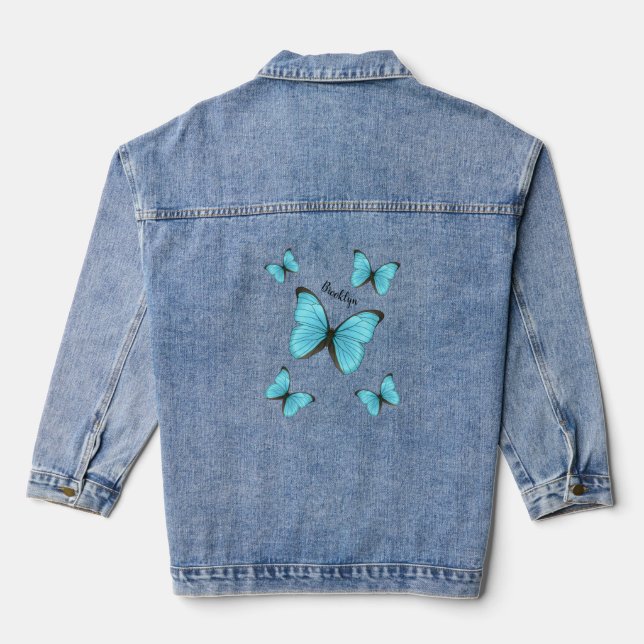 Morpho butterflies cartoon illustration  denim jacket (Back)