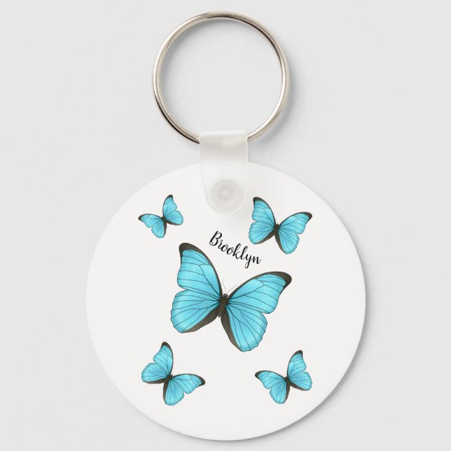 Morpho butterflies cartoon illustration  keychain (Front)