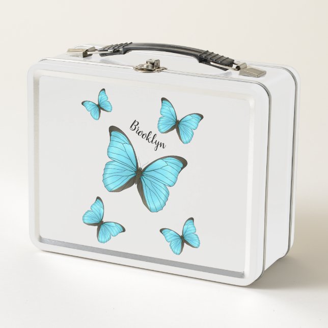 Morpho butterflies cartoon illustration  metal lunch box (Front)