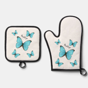 Morpho butterflies cartoon illustration  oven mitt & pot holder set