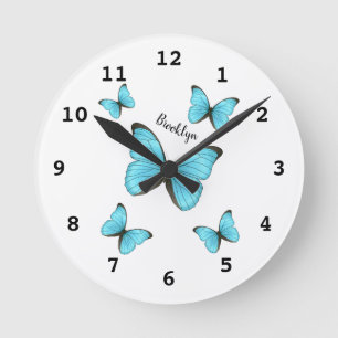 Morpho butterflies cartoon illustration  round clock