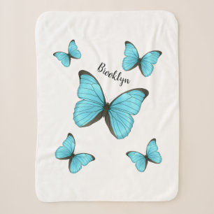 Morpho butterflies cartoon illustration sherpa blanket