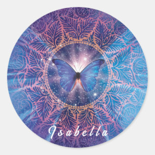 Morpho butterfly / Galaxy Mandala  Classic Round Sticker