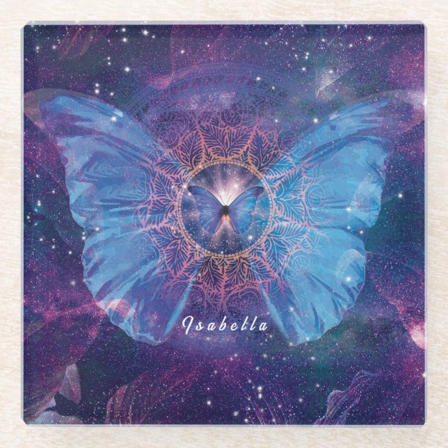Morpho butterfly / Galaxy Mandala  Glass Coaster (Front)