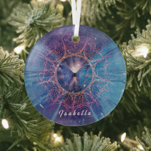 Morpho butterfly / Galaxy Mandala Paper Coaster Glass Ornament