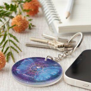 Morpho butterfly / Galaxy Mandala Paper Coaster Keychain