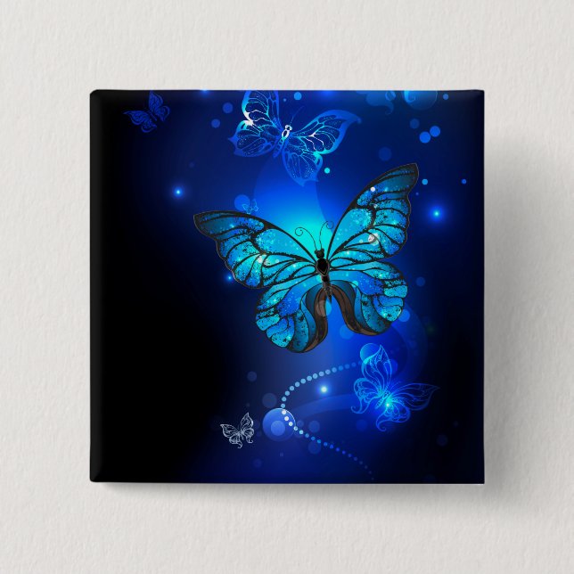 Morpho Butterfly in the Dark Background 2 Inch Square Button (Front)