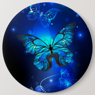 Morpho Butterfly in the Dark Background 6 Inch Round Button