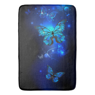 Morpho Butterfly in the Dark Background Bath Mat
