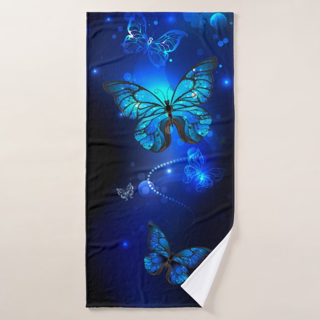 Morpho Butterfly in the Dark Background Bath Towel (Bath Towel)