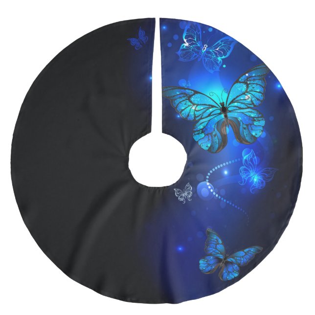 Morpho Butterfly in the Dark Background Brushed Polyester Tree Skirt (Front)