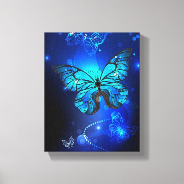 Morpho Butterfly in the Dark Background Canvas Print (Front)