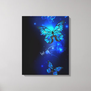 Morpho Butterfly in the Dark Background Canvas Print