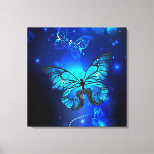 Morpho Butterfly in the Dark Background Canvas Print