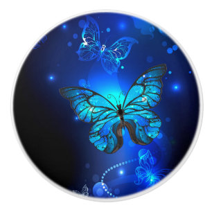 Morpho Butterfly in the Dark Background Ceramic Knob