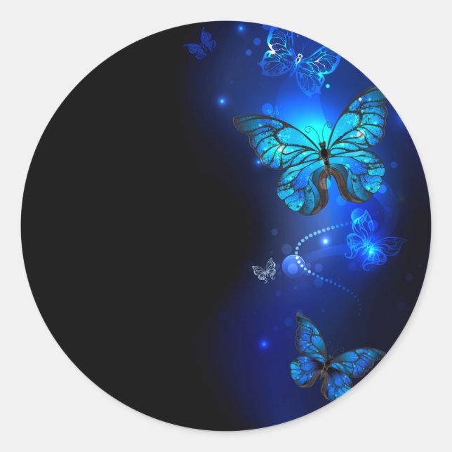 Morpho Butterfly in the Dark Background Classic Round Sticker (Front)