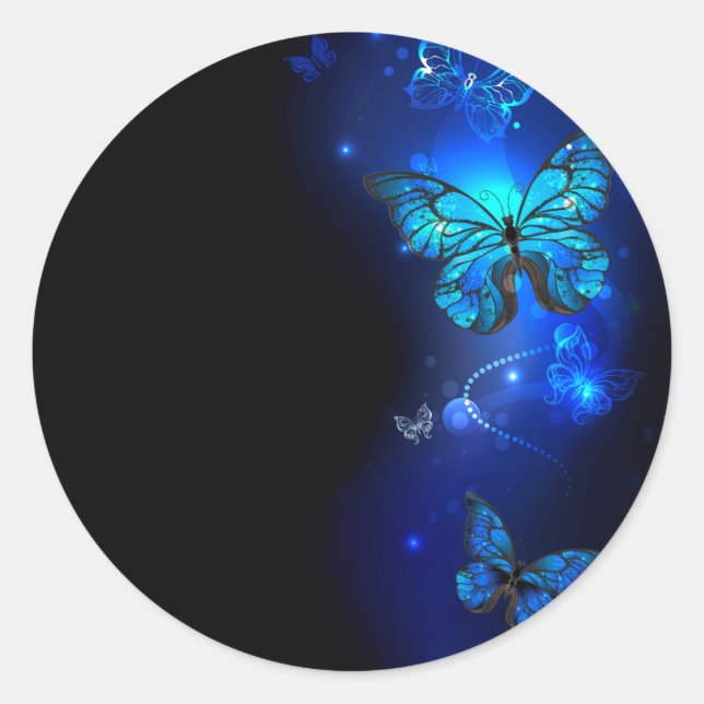 Morpho Butterfly in the Dark Background Classic Round Sticker (Front)