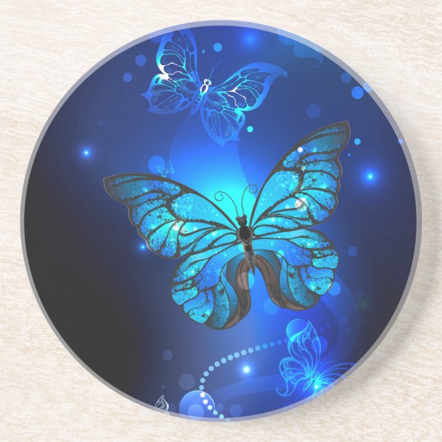 Morpho Butterfly in the Dark Background Coaster (Front)
