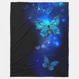 Morpho Butterfly in the Dark Background Fleece Blanket