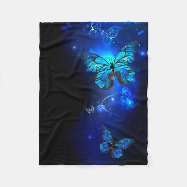 Morpho Butterfly in the Dark Background Fleece Blanket (Front)