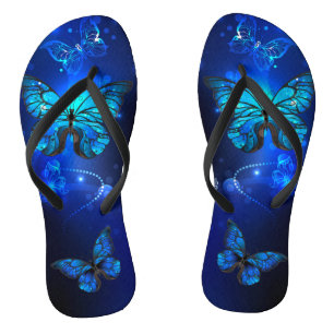 Morpho Butterfly in the Dark Background Flip Flops