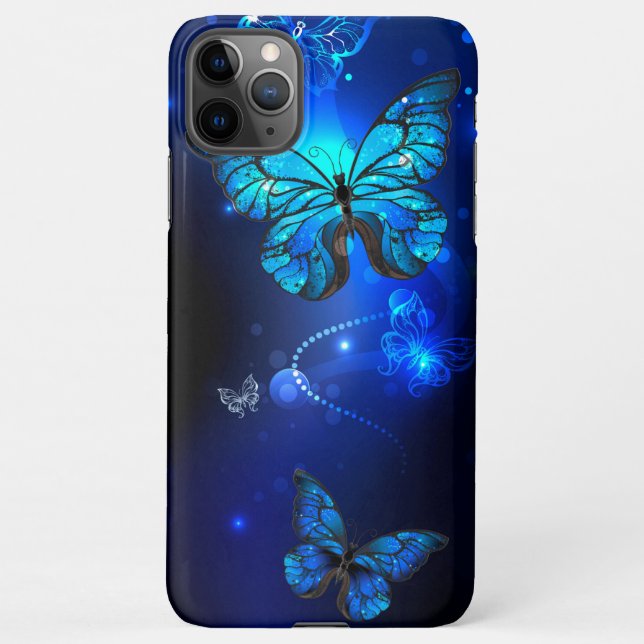 Morpho Butterfly in the Dark Background iPhone Case (Back)