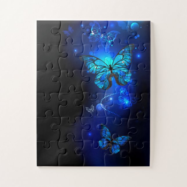 Morpho Butterfly in the Dark Background Jigsaw Puzzle (Vertical)