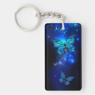 Morpho Butterfly in the Dark Background Keychain