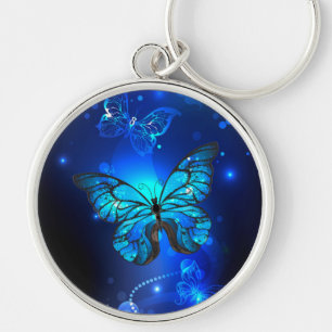 Morpho Butterfly in the Dark Background Keychain