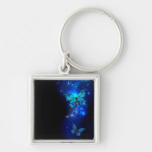 Morpho Butterfly in the Dark Background Keychain